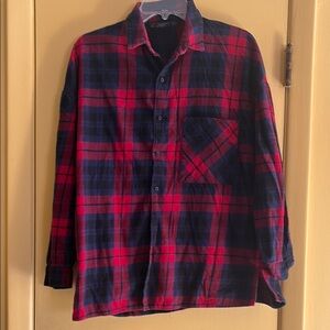 Zara Red and Black Button Down Shirt Shacket size large